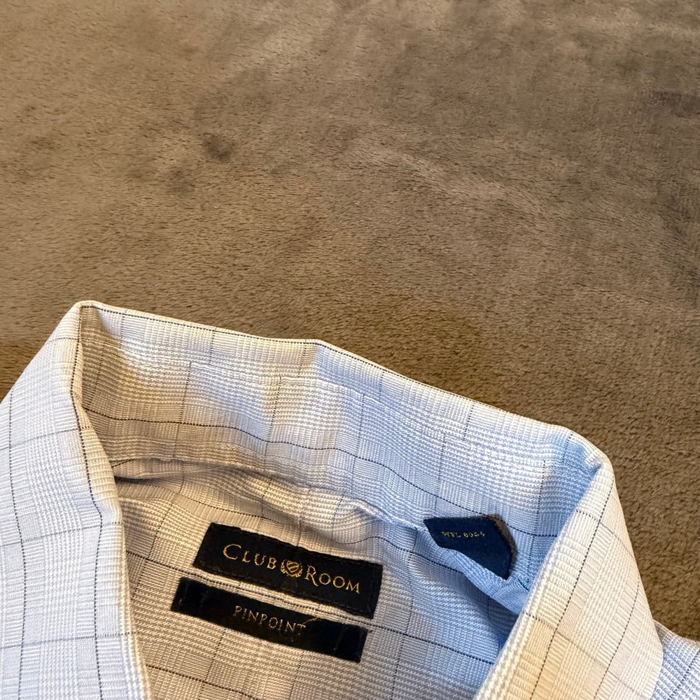 Club Room Pinpoint Shirt Mens 15.5 32/33 Blue Check Easy Care Button Up L/S - Picture 2 of 9